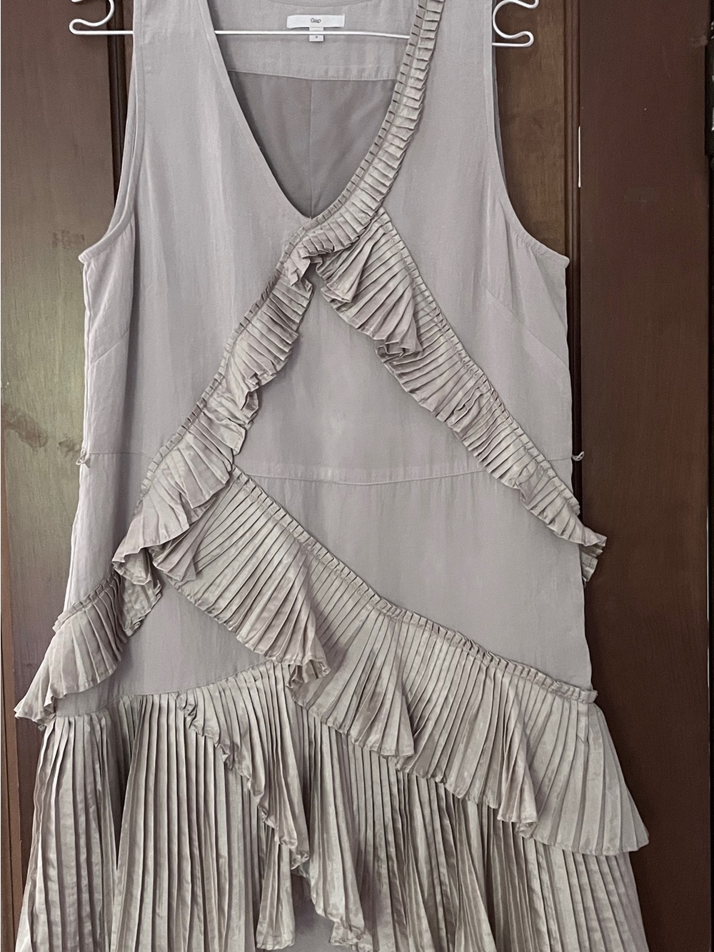 GAP Sleeveless Mini Dress in Light Gray with Pleated Diagonal Ruffles